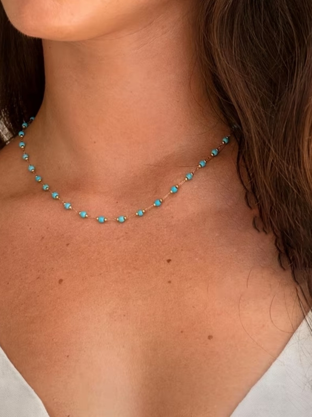 Gold Filed Turquoise Bead Station Necklace